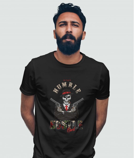 Мъжка тениска с щампа Готика Stay Humble skull